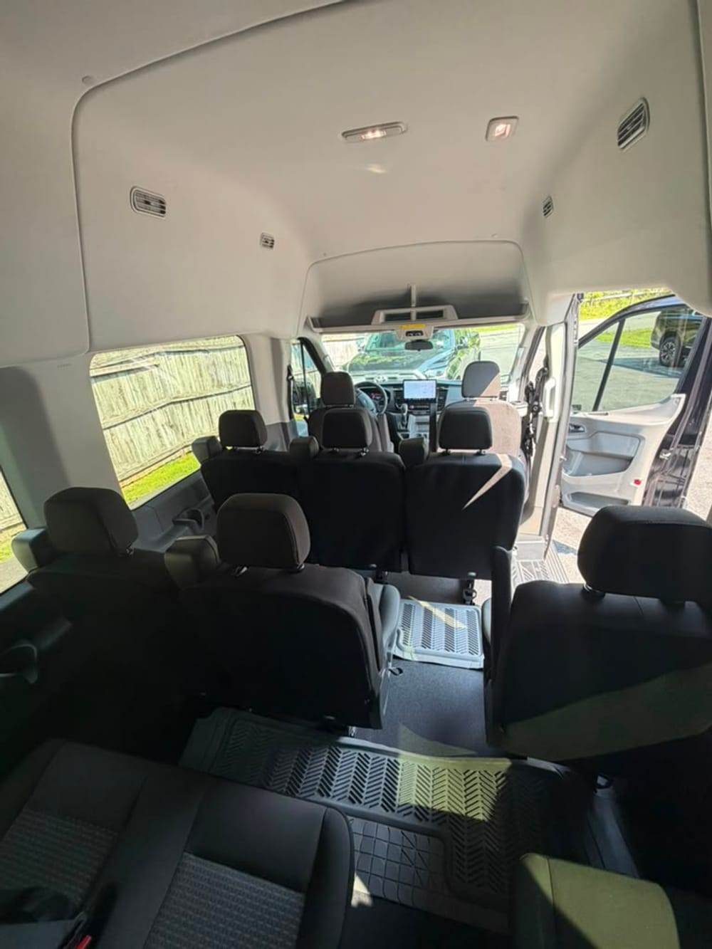 Ford executive limo van interior looking toward the front cabin