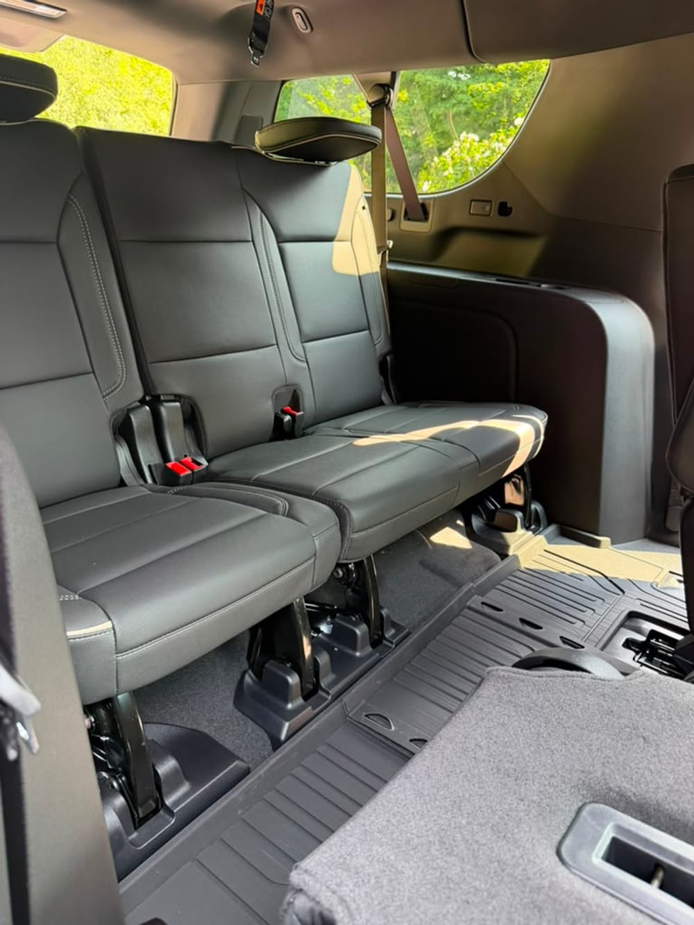 GMC Yukon Denali stretch limo rear bench seating detail